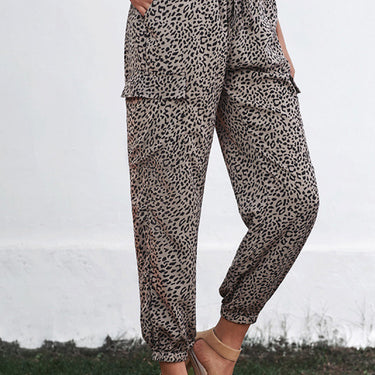 Fashion Collection Leopard Print Drawstring Cargo Joggers - LXM Fashion 