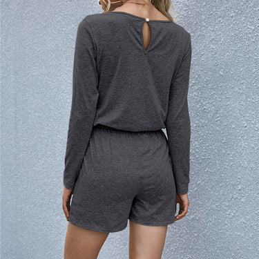 Round Neck Drawstrings Rompers - LXM Fashion 