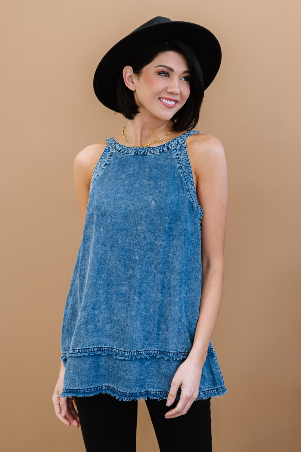 Doe & Rae Forever Young Mineral Wash Denim Sleeveless Top - LXM Fashion 