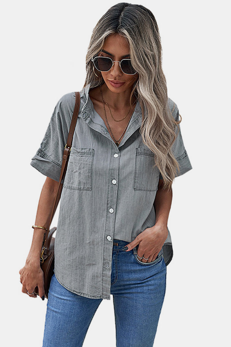 Fashion Collection Single Breasted Pockets Denim Shirt - LXM Fashion 