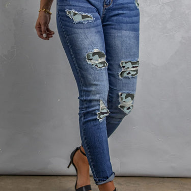 Patchwork Skinny Jeans with Pockets - LXM Fashion 