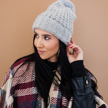 Justin Taylor Eyelash Detail Faux Fur Pompom Beanie - LXM Fashion 