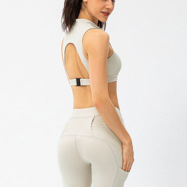 Quarter-Zip Open Back Cropped Yoga Tank - LXM Fashion 