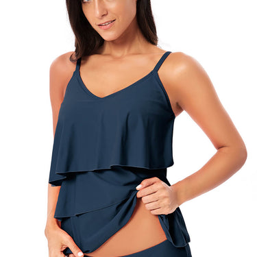 Layered Spaghetti Strap V-Neck Tankini Set - LXM Fashion 