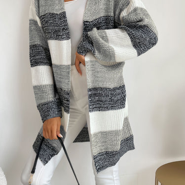Striped Long Sleeve Duster Cardigan - LXM Fashion 