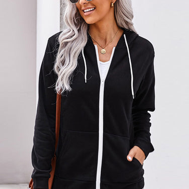 Solid Pocket Zipper Hoodie - LXM Fashion 