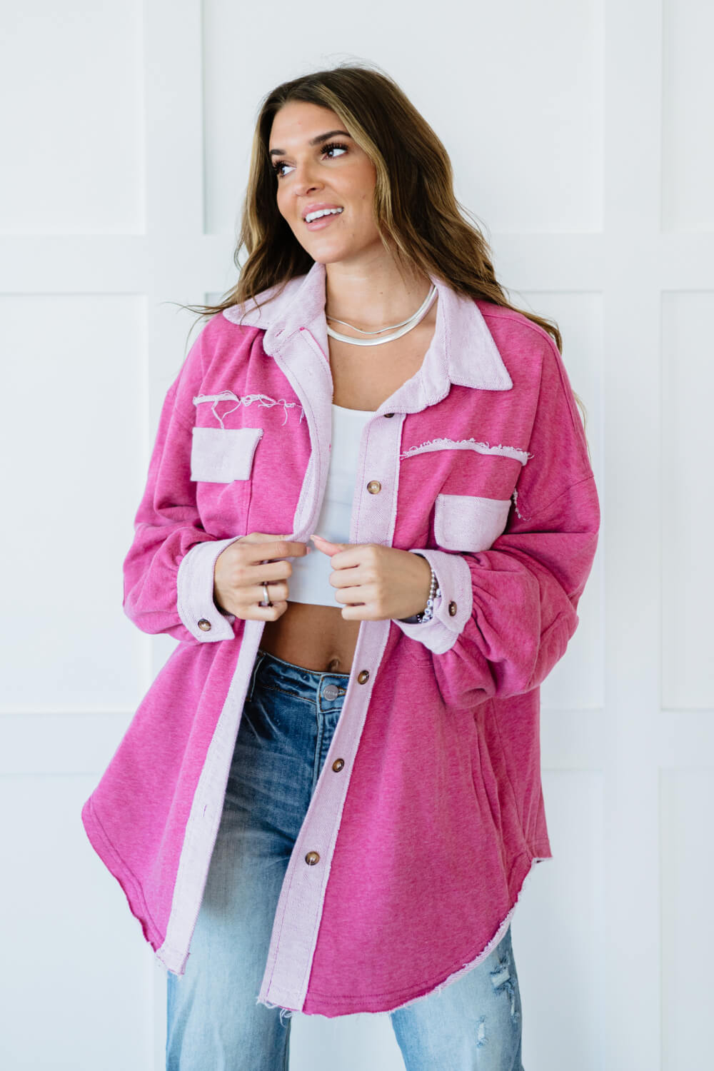 POL Summer Nights Two-Tone Button Front Shacket - LXM Fashion 