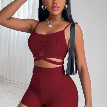 Crisscross Cropped Cami and High Waist Shorts Set - LXM Fashion 
