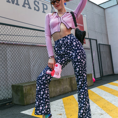 Floral High Waist Zip Detail Pants - LXM Fashion 