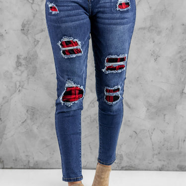 Patchwork Skinny Jeans with Pockets - LXM Fashion 