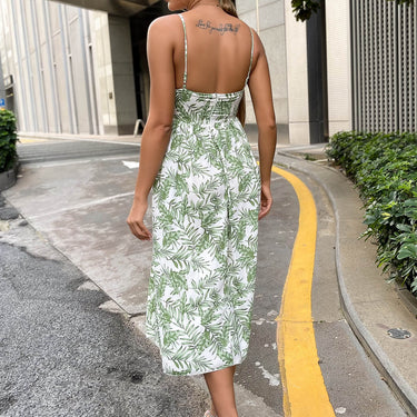 Printed Backless Spaghetti Strap Dress - LXM Fashion 