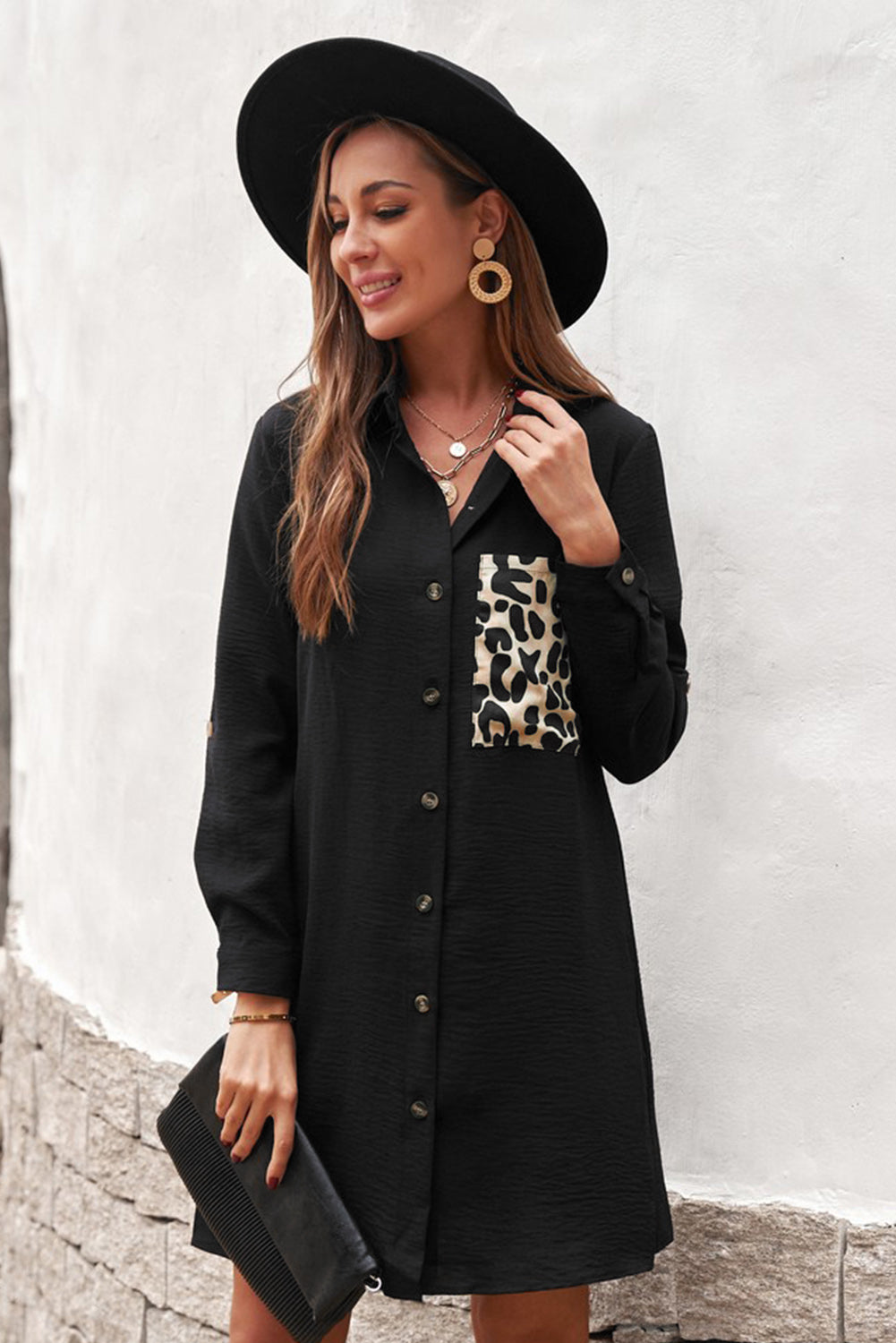 Leopard Print Pocket Button Down Shirt - LXM Fashion 