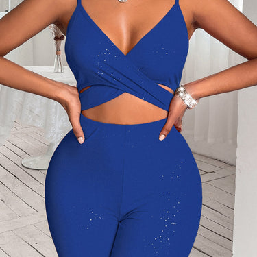 Crisscross Spaghetti Strap Cutout Ribbed Romper - LXM Fashion 