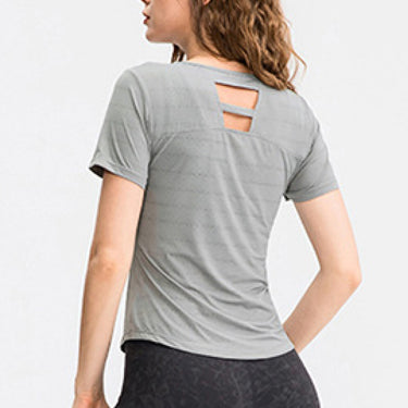 Breathable Cutout Curved Hem Tee Shirt - LXM Fashion 