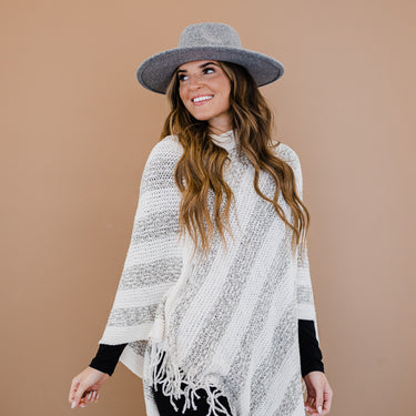 Justin Taylor Striped Fringe Detail Poncho - LXM Fashion 
