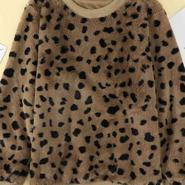 Leopard Print Fuzzy Sweatshirt - LXM Fashion 