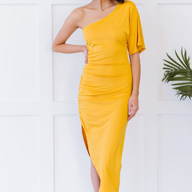 Dress Day High Society Ruched One-Shoulder Dress - LXM Fashion 