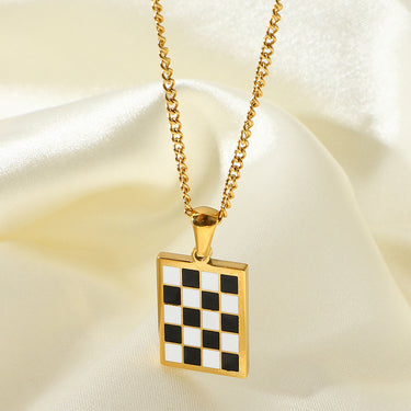 Checkerboard Style Pendant Necklace - LXM Fashion 