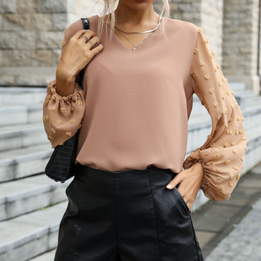 Swiss Dot Sleeve V-Neck Top - LXM Fashion 