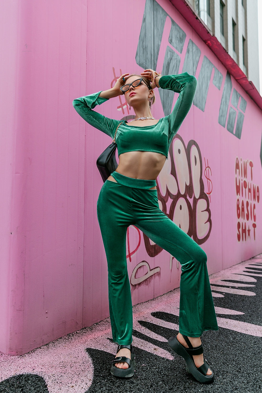 Simplee Side Slit Cropped Top and Cutout Pants Set - LXM Fashion 
