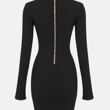 Zip-Back Spliced Mesh Ribbed Dress - LXM Fashion 