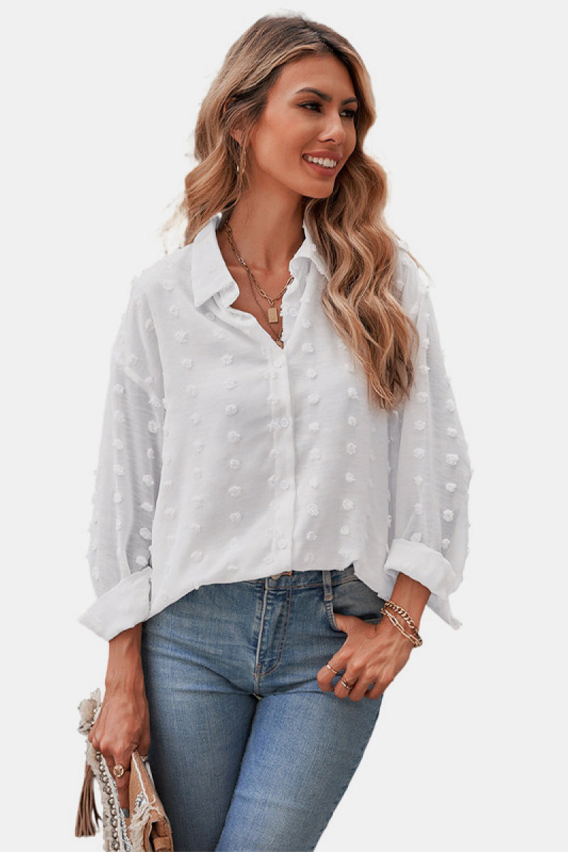 Swiss Dot Buttoned Chiffon Top - LXM Fashion 