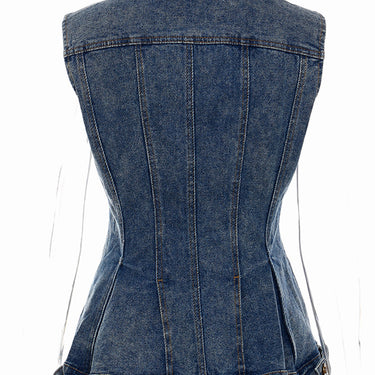 GAWQO Fringe Detail Cropped Jacket and Denim Vest Set - LXM Fashion 