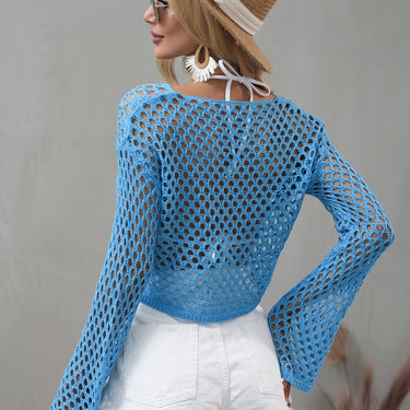 Openwork Flare Sleeve Cropped Cover Up - LXM Fashion 