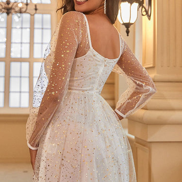 Star Print Mesh Sleeve Mini Tulle Dress - LXM Fashion 