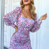 Floral Ruched Long Sleeve Mini Dress - LXM Fashion 