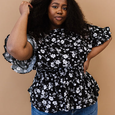 ODDI Garden Stroll Floral Peplum Blouse - LXM Fashion 