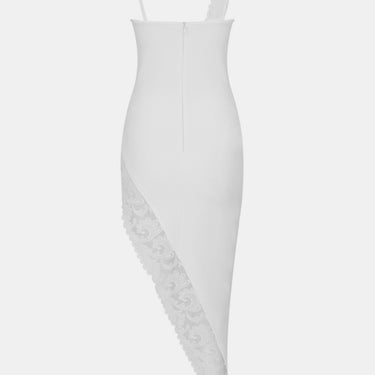 Spliced Lace Asymmetric Neck Knit Dress - LXM Fashion 