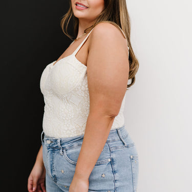 White Birch Full Size The Best Part Lace Bustier Bodysuit - LXM Fashion 