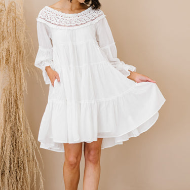 Sweet Lovely by Jen Up, Up, and Away Tiered Crochet Trim Dress - LXM Fashion 