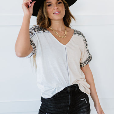 BiBi Cityscape Leopard Color Block Tee - LXM Fashion 