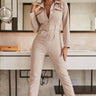 Belted Button Front Collared Jumpsuit - LXM Fashion 