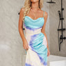 Tie-Dye Ruched Side Slit Spaghetti Strap Dress - LXM Fashion 