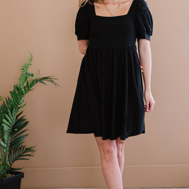 Davi & Dani All About Eyelet Full Size Run Dress in Black - LXM Fashion 