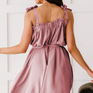 Frill Trim Tie-Shoulder Belted Mini Dress - LXM Fashion 