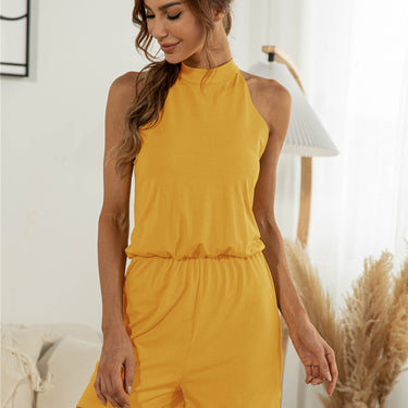 Halter Neck Elastic Waist Romper - LXM Fashion 