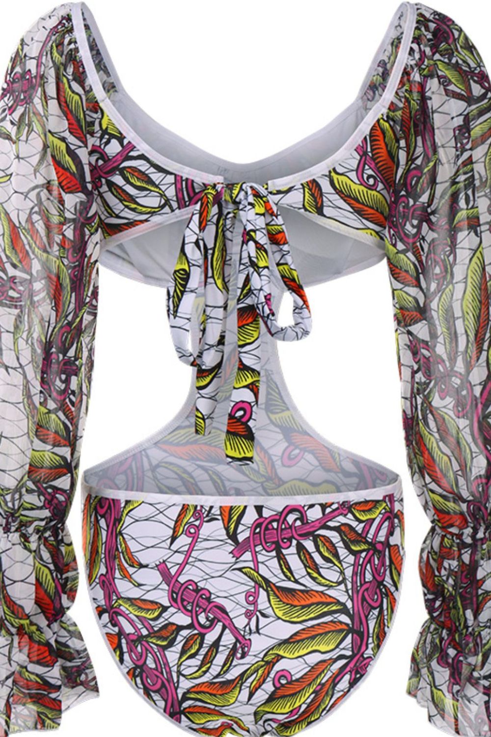 Printed Cutout Flounce Sleeve One-Piece Swimsuit - LXM Fashion 