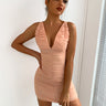 Ruched Plunge Crisscross Bodycon Dress - LXM Fashion 