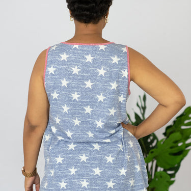 e. Luna Star Spangled Full Size Printed Sequin Pocket Tank - LXM Fashion 
