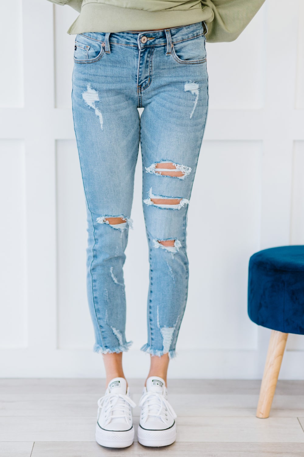 Kancan Here For Each Other Distressed Cropped Skinny Jeans - LXM Fashion 