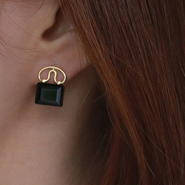 Black Glass Lock Earrings - LXM Fashion 
