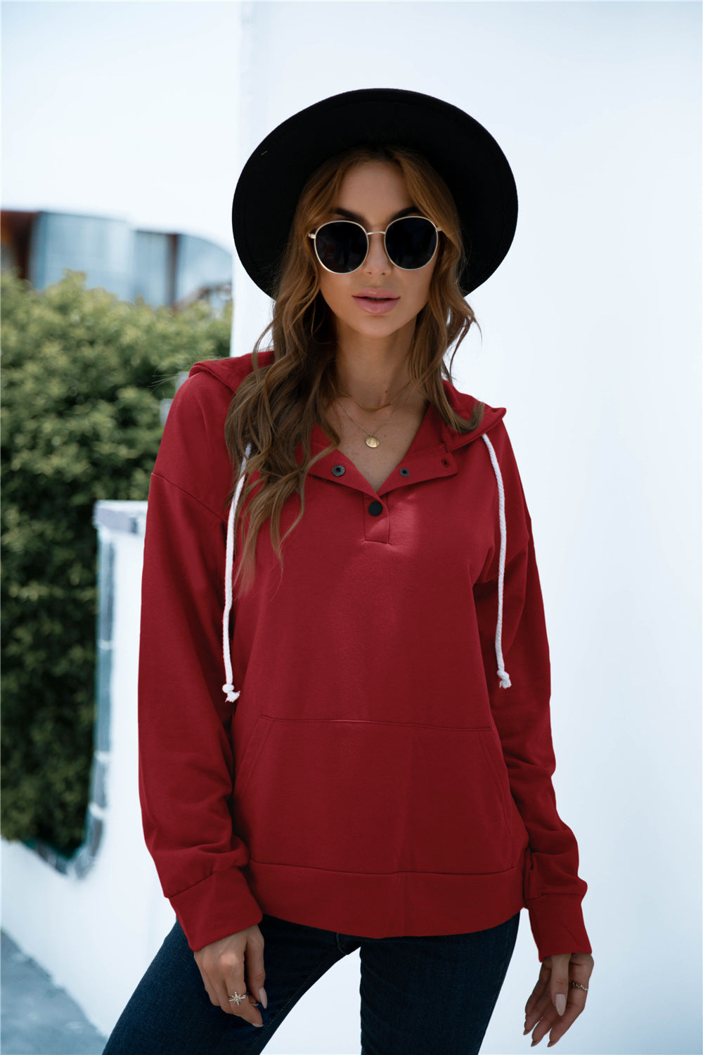 Printed Drawstrings Pocket Hoodie - LXM Fashion 