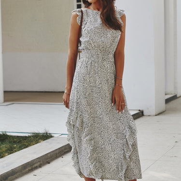 Dot Printed High Neck Ruffled Dress - LXM Fashion 
