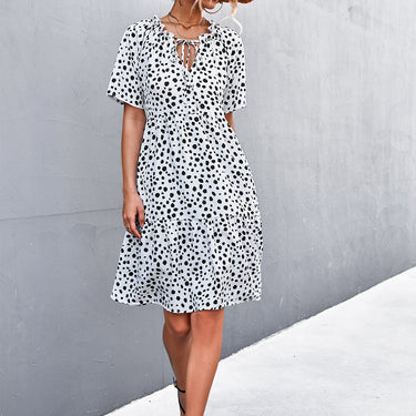 Printed Tie Neck Tiered Dress - LXM Fashion 