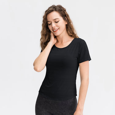 Breathable Cutout Curved Hem Tee Shirt - LXM Fashion 