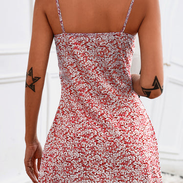 Ditsy Floral V-Neck Slit Dress - LXM Fashion 